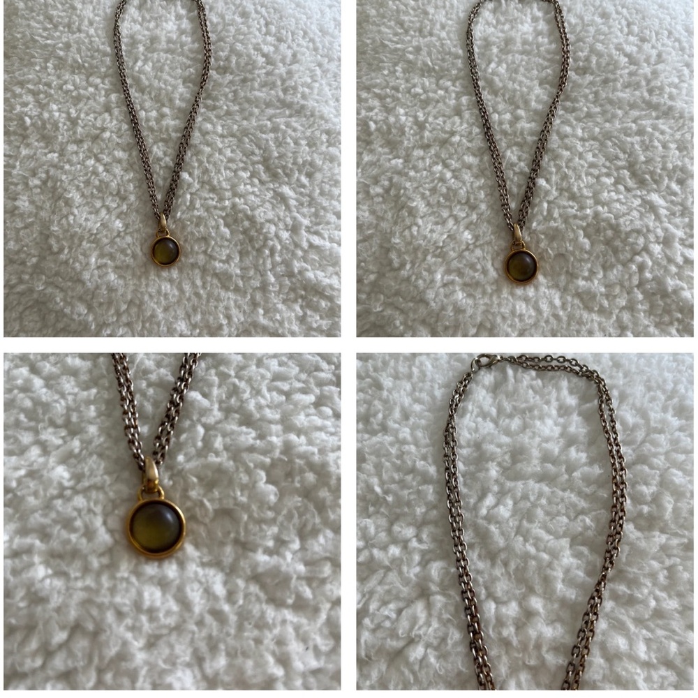 Double Strand Necklace w Gold Tone pendant